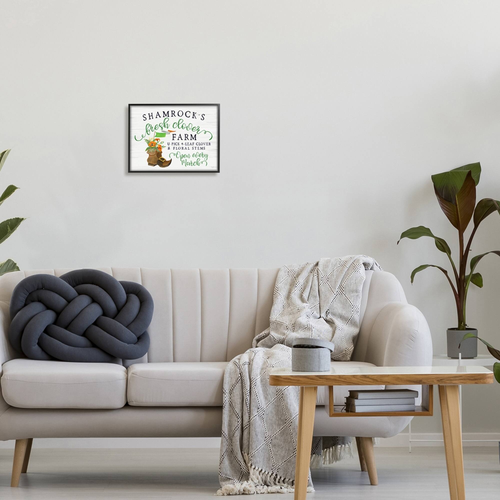 Stupell Industries Shamrock Clover Farm Typography Sign Grainy Pattern Framed Giclee Art